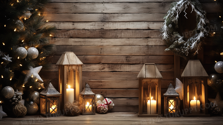 木质圣诞装饰灯场景图片