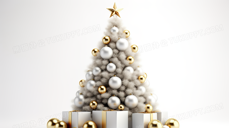 圣诞礼物包围的白色圣诞树图片