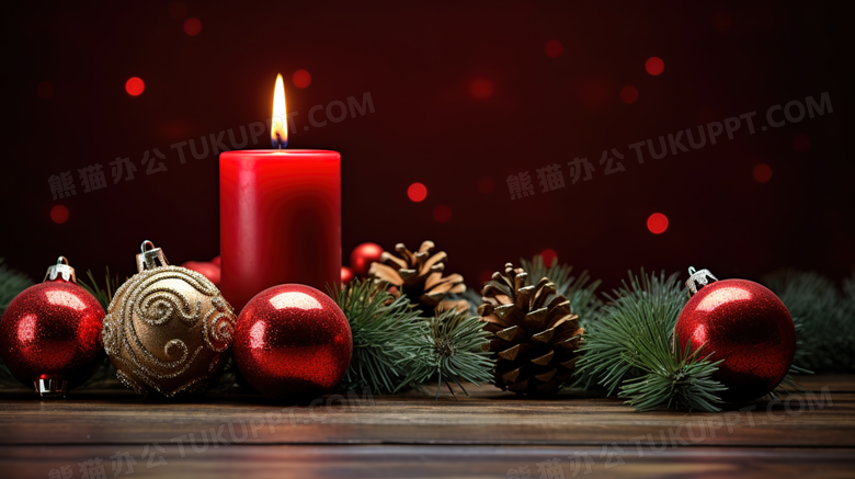 圣诞节蜡烛松果吊球装饰图片