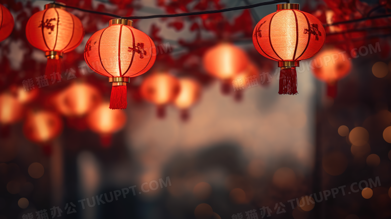 背景模糊的春节庆典红灯笼图片
