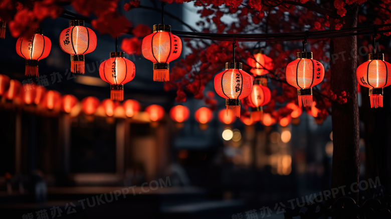 古镇夜晚春节庆典红灯笼装饰图片