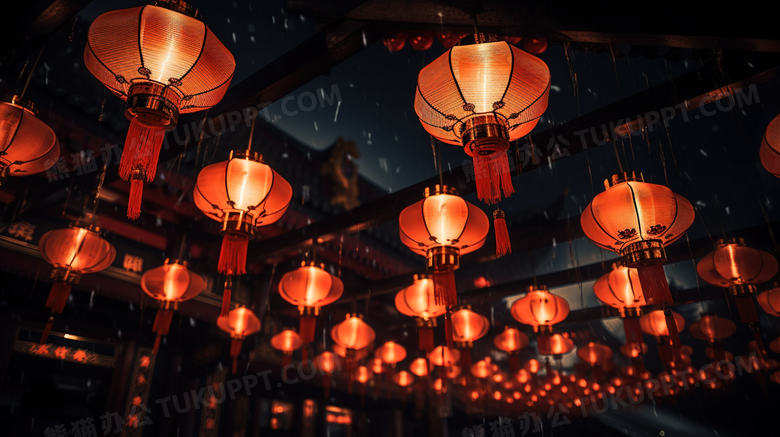 古镇夜晚春节庆典红灯笼装饰图片