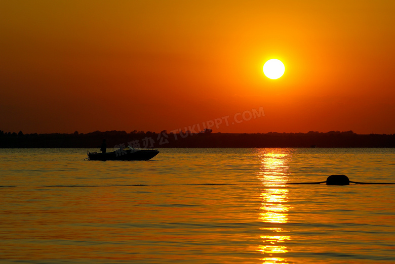 湖面黄昏日落景观图片