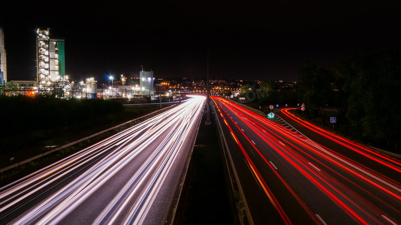 高速公路灯光夜景图片