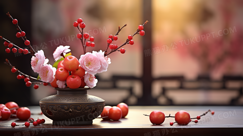 红色中国风花束茶艺图片