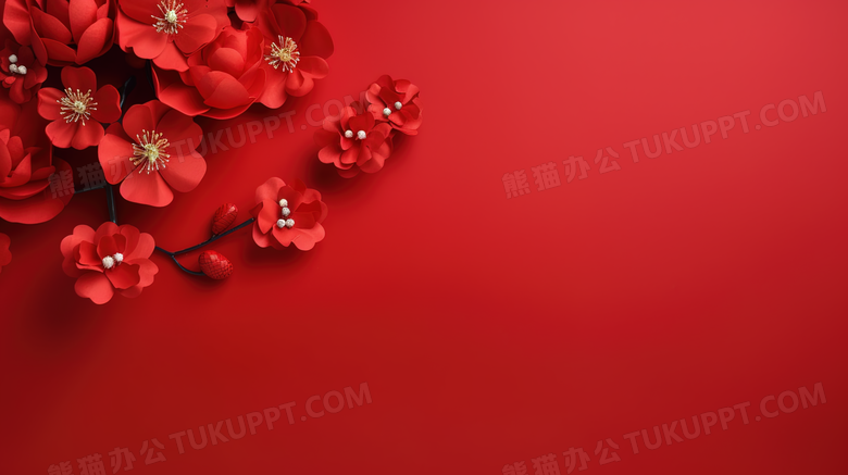 红色中国风花枝图片