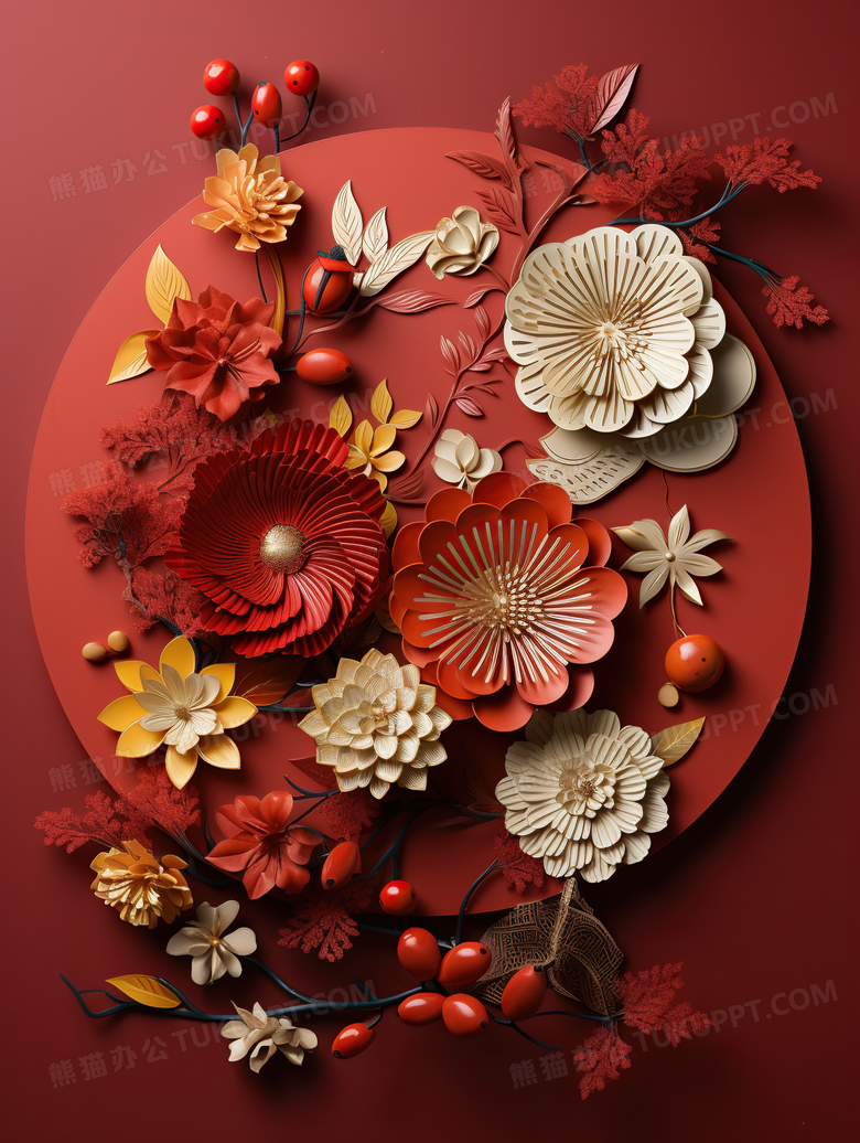 新年喜庆花卉浮雕图片