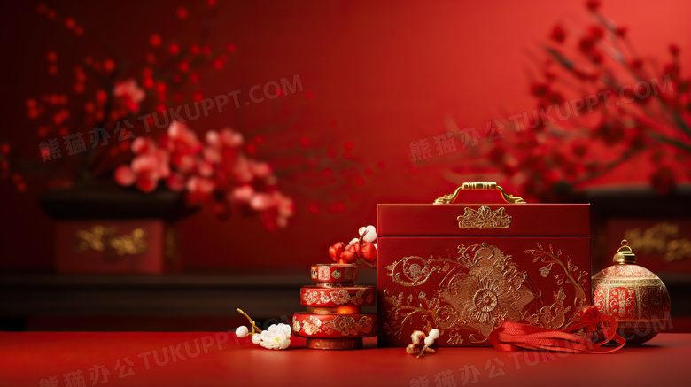 新年红色礼盒图片