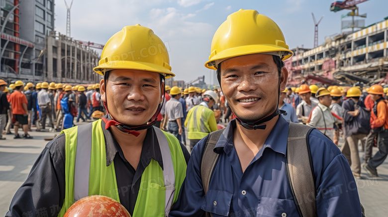 建筑工地上准备施工的工人特写图片