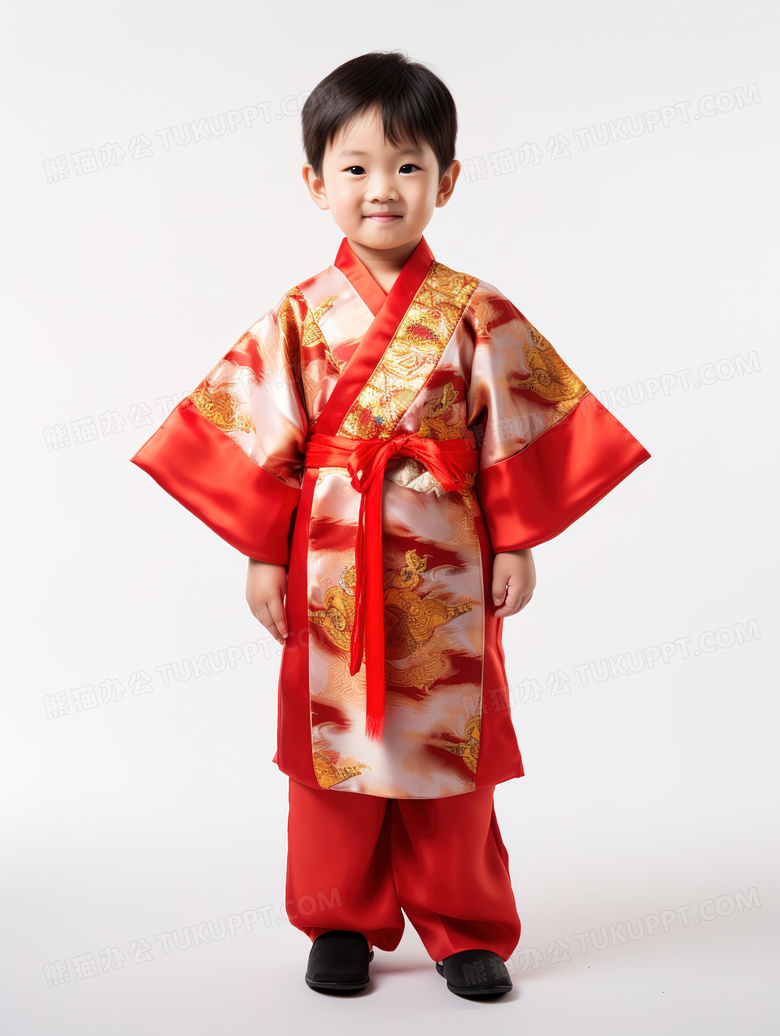 穿着红色传统服饰的可爱中国儿童
