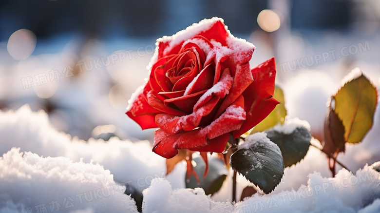 冬天雪地里的玫瑰花图片