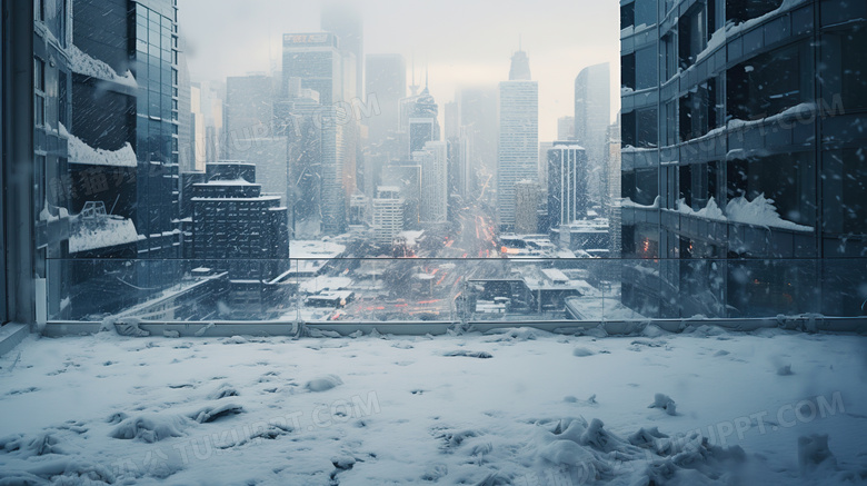 冬天城市雪景建筑图片