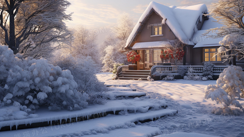 冬季家门口雪地风景图片