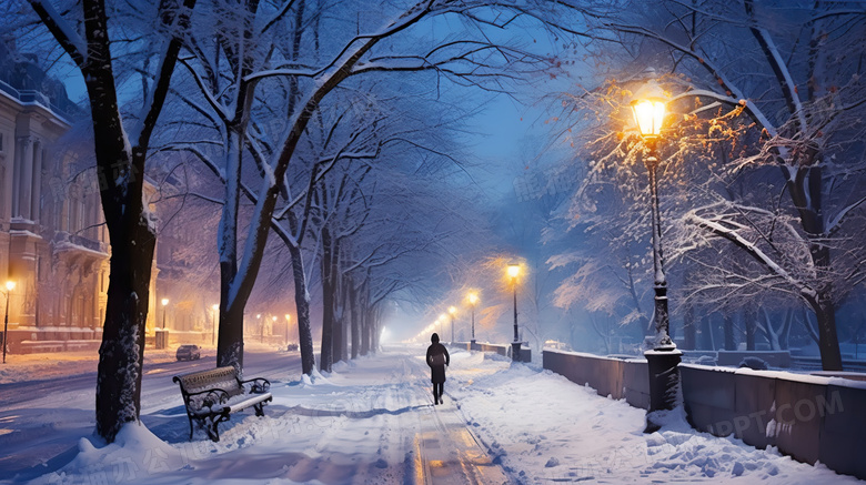 冬季城市道路夜景图片