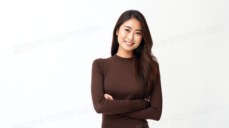 穿着棕色毛衣外套拍摄时尚大片的亚洲美女模特图片