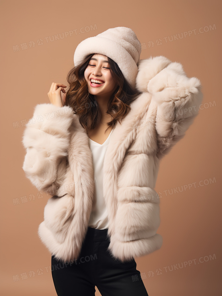穿着冬季新品冬装外套拍摄的美女模特图片