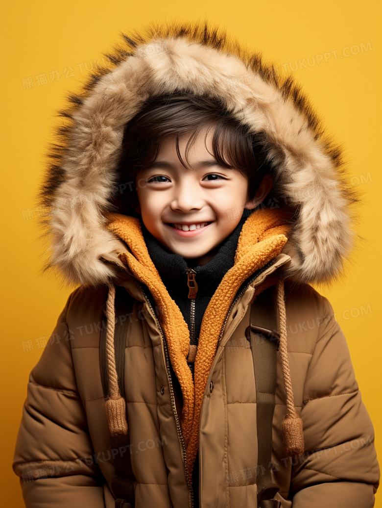 穿着冬季新品童装羽绒服的男孩模特图片