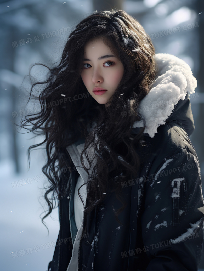 冬天雪地里穿着羽绒服的女孩图片
