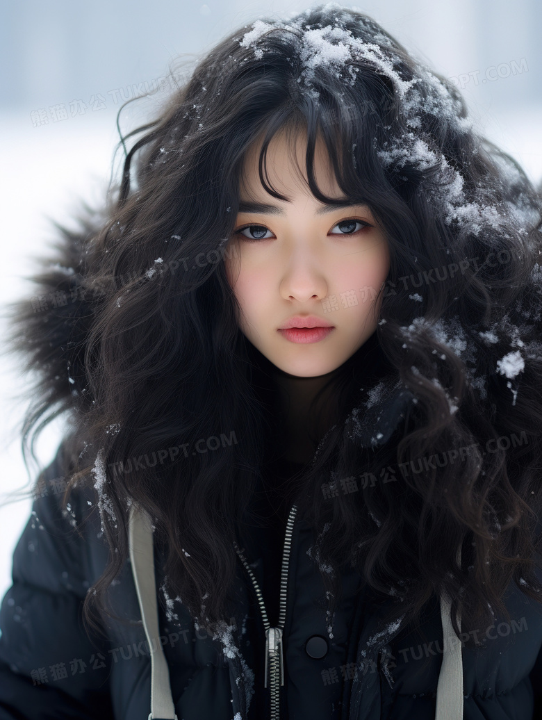 冬天雪地里穿着羽绒服的女孩图片