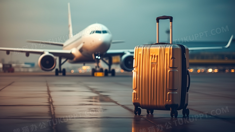 机场的行李箱拉杆箱旅行和飞机