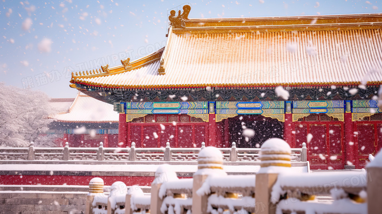 冬天北京故宫博物院红墙雪景概念图片
