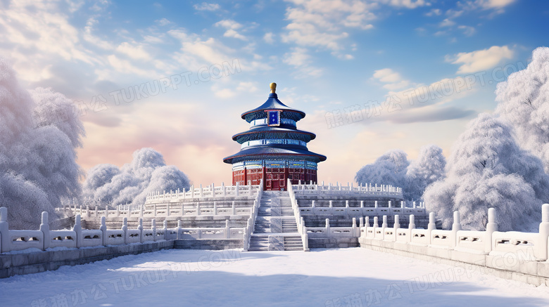 冬天北京天坛公园雪景概念图片