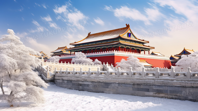 冬天北京故宫博物院雪景概念图片