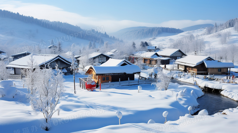 东北雪乡唯美村庄冬季旅行图片