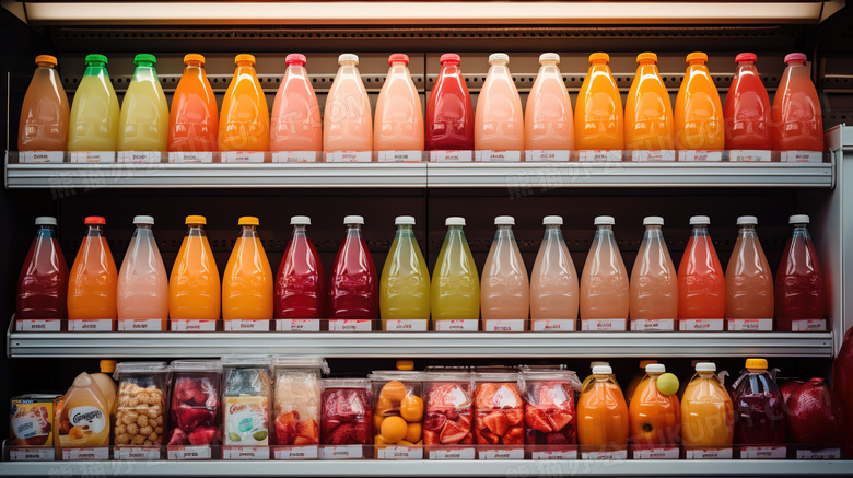 彩色整齐排放的超市货架饮料图片