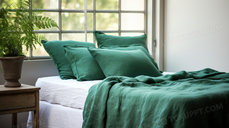 绿色温馨家居床品图片