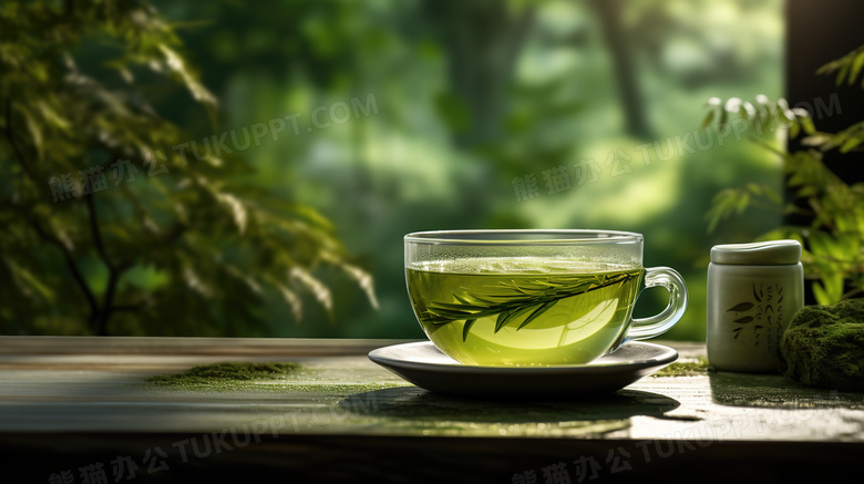 一杯绿茶饮品创意图片