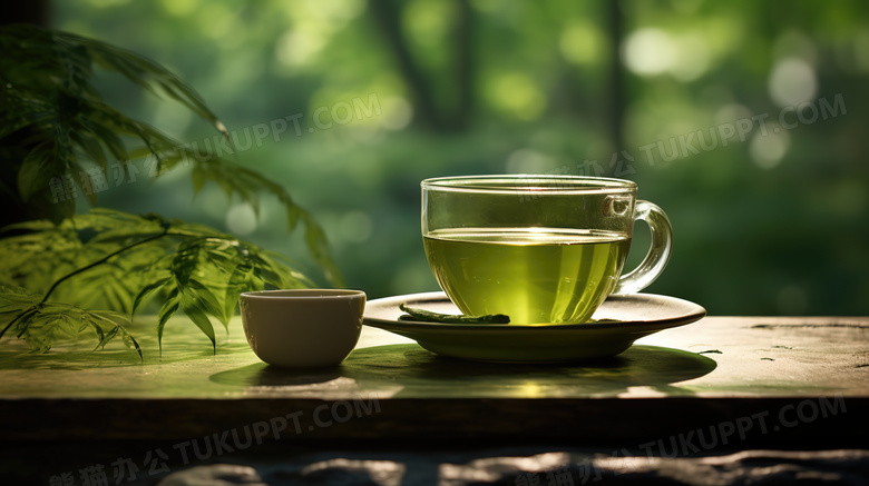 一杯绿茶饮品创意图片