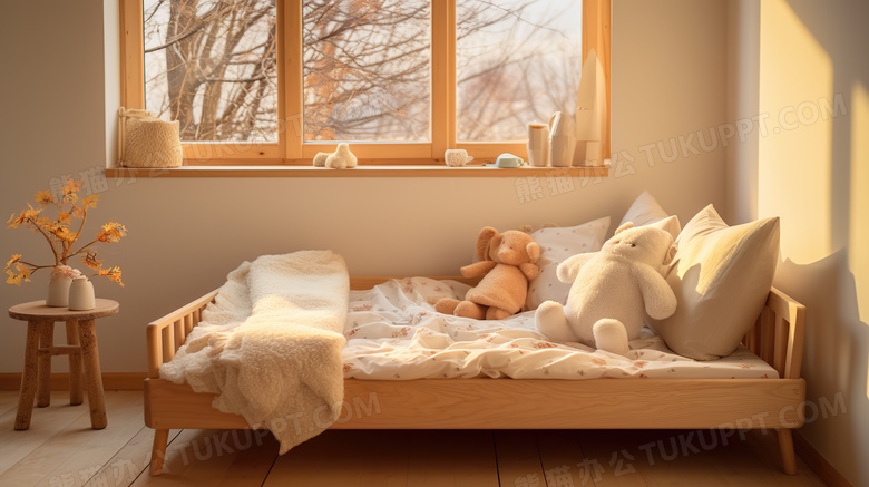 木质床铺婴儿房床品图片