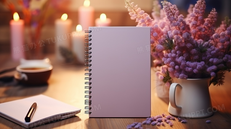 花朵桌面白色笔记本图片