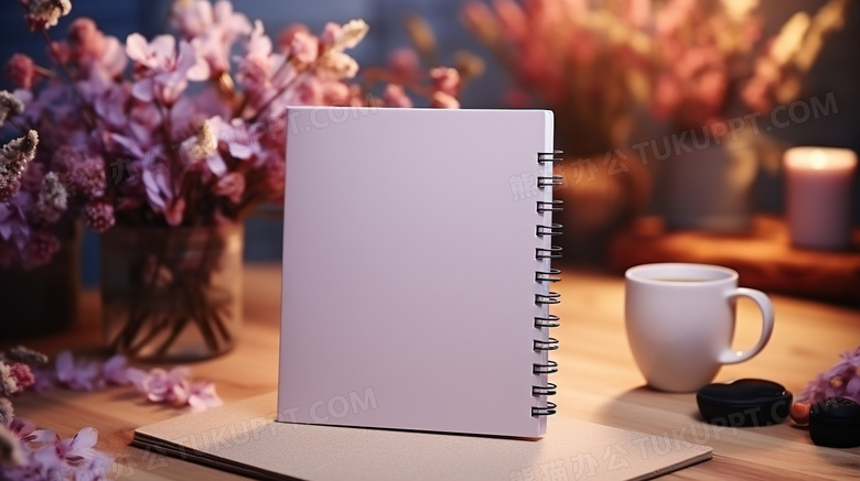 花朵桌面白色笔记本图片
