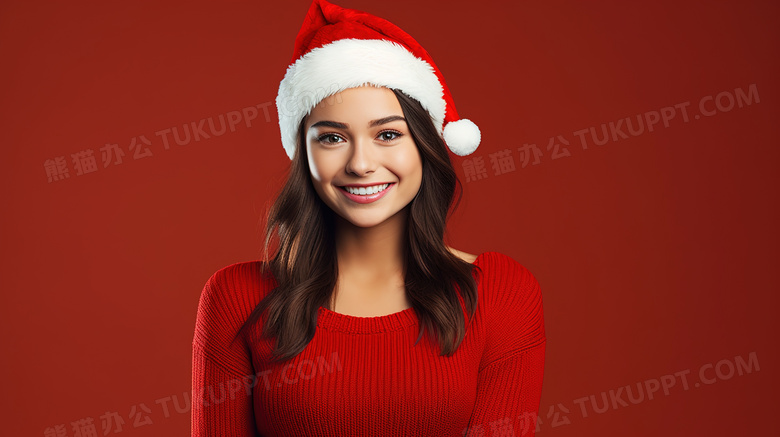 圣诞节戴着红色圣诞帽的美女图片