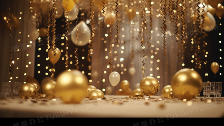 金色气球香槟彩蛋新年派对