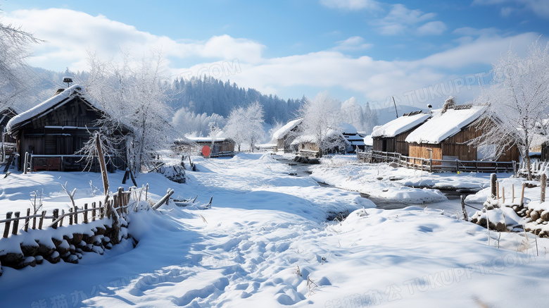 冬天村庄乡村雪景图片
