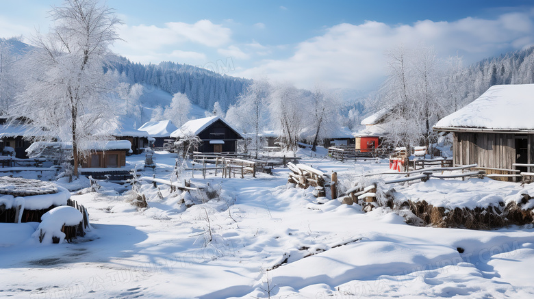 冬天村庄乡村雪景图片