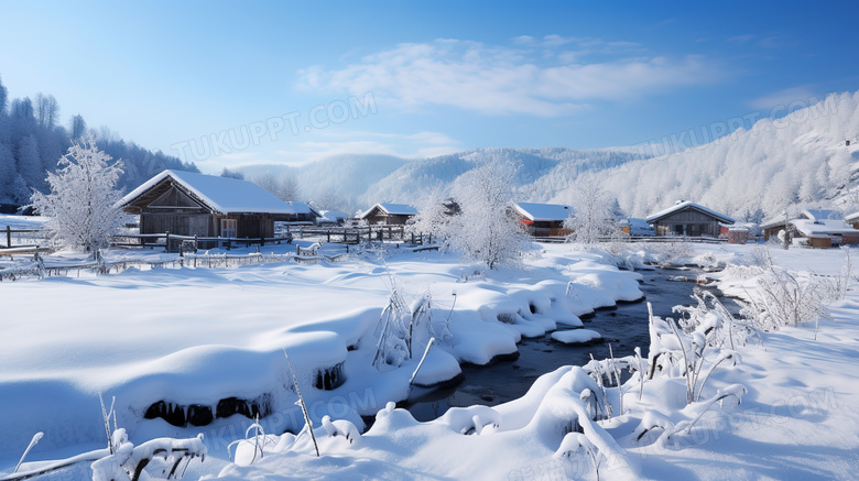 冬天村庄农舍生活雪景图片