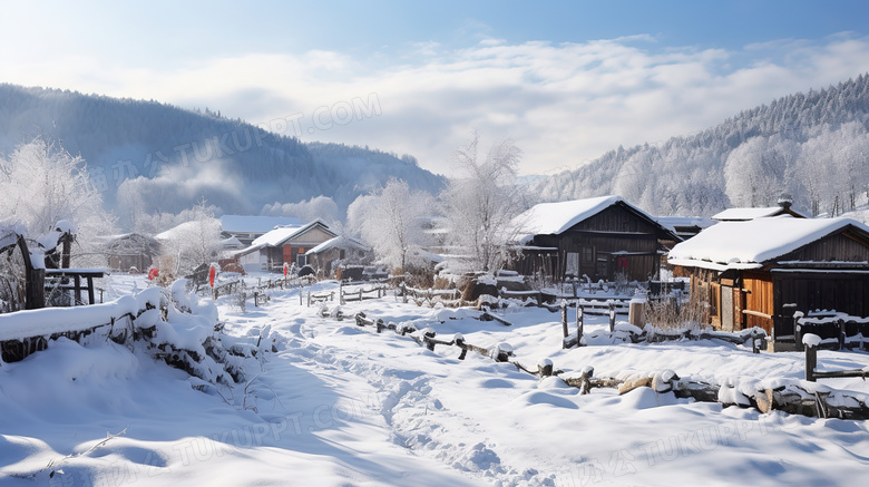 冬天村庄农舍生活雪景图片