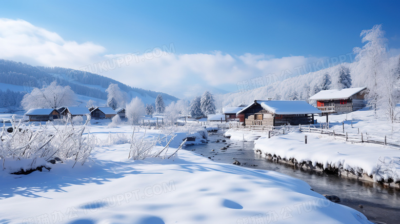 冬天村庄农舍生活雪景图片