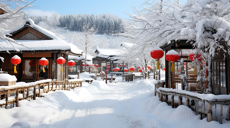 新年冬天村庄乡村雪景图片