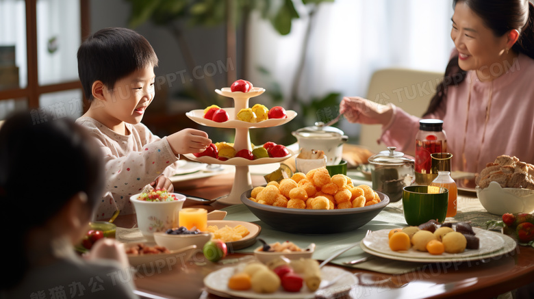 彩色年夜饭团圆美食图片