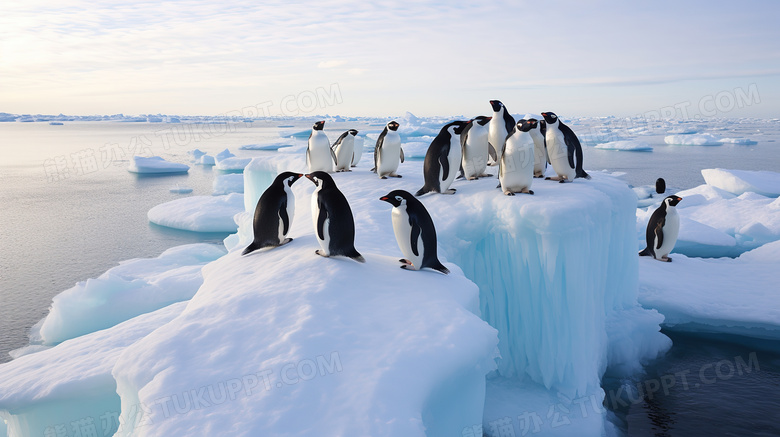 冰雪上玩耍动物企鹅图片