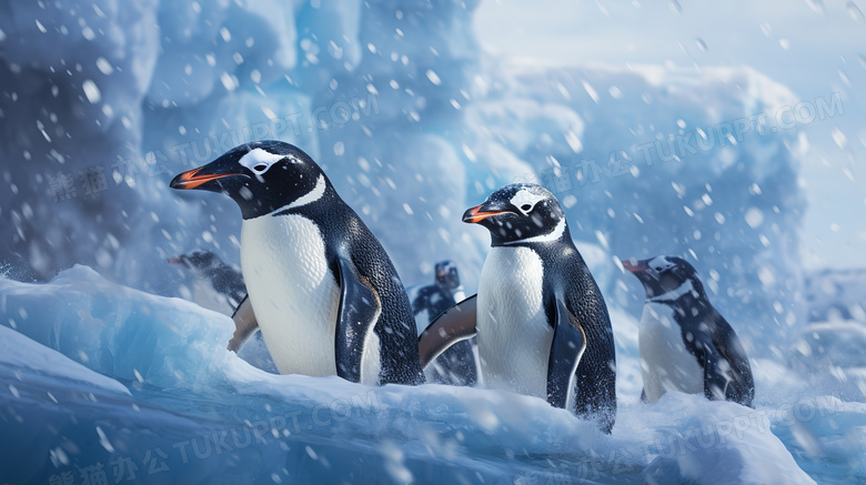 冰雪地里企鹅图片