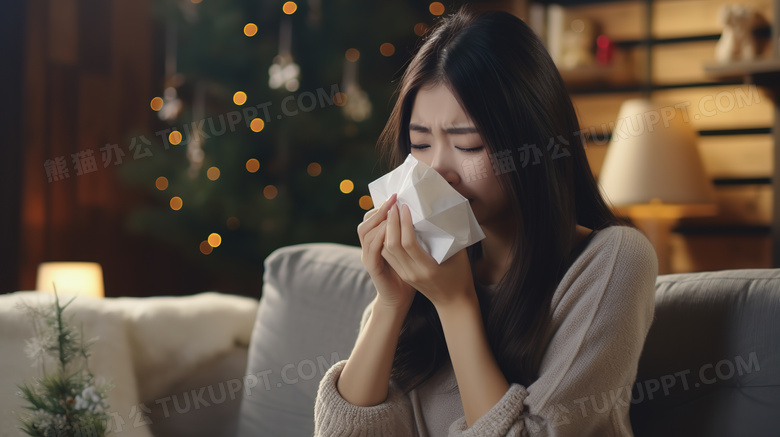 生病感冒的亚洲女性图片