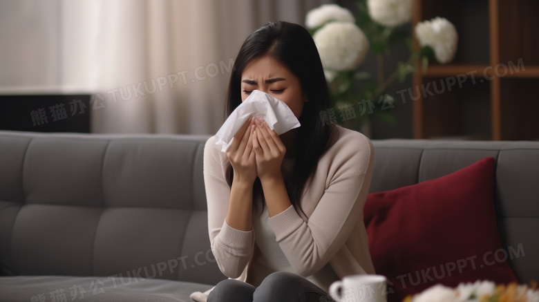 生病感冒的亚洲女性图片
