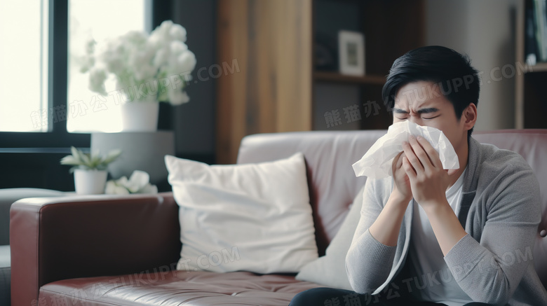 生病感冒的亚洲男性图片