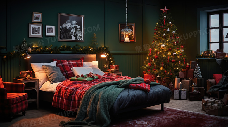 圣诞节温馨卧室装扮图片